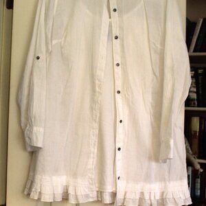 White cotton double ruffle shirt and white cotton t-strap under slip